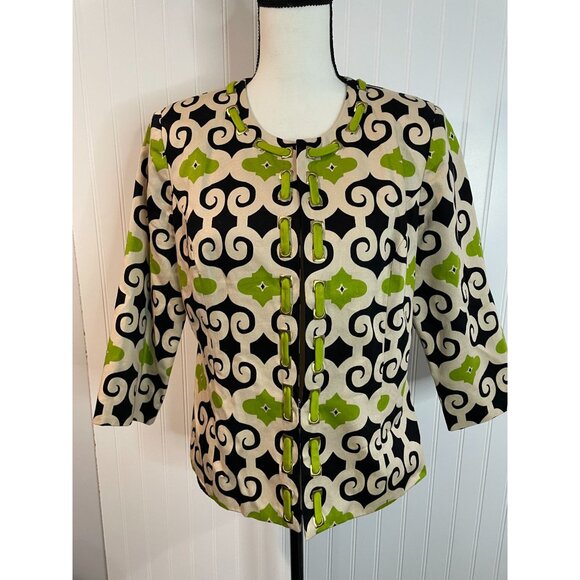 David Brooks Blazer Womens Size M Beige Green Black Geometric Pattern - Picture 15 of 16